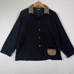 Vintage Nannette Keller Womens Corduroy Jacket Tapestry Grunge Cottage Black M